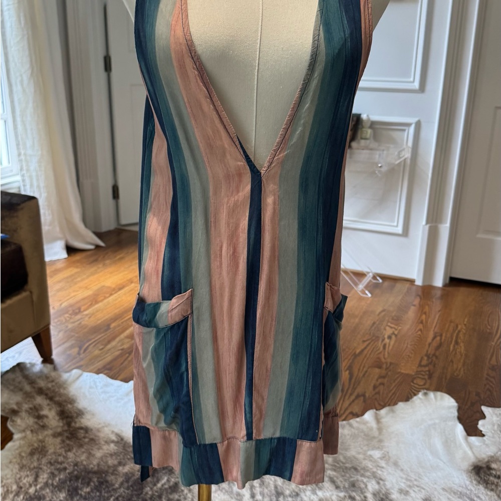 Striped V-Neck Swim Coverup